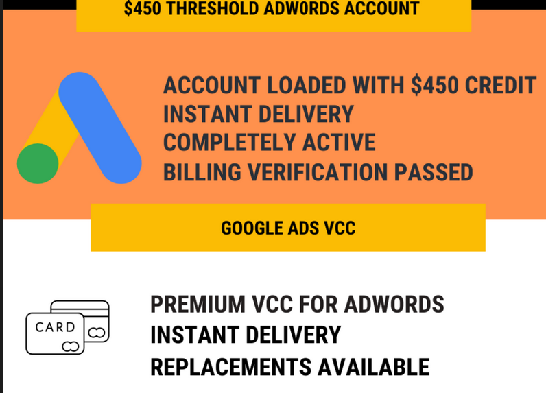 Adwords Fully Verified $450 Credits Account and VCC - All in One Package Download